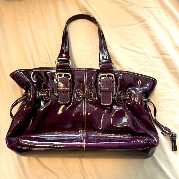 Dooney & Burke Plum Chiara Leather Patent Medium Handbag - Picture 2 of 11